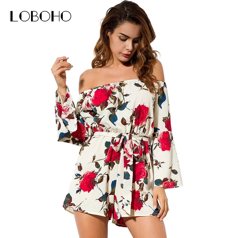 Off Shoulder Rompers Womens Jumpsuit Summer 2018 Fashion Floral Print