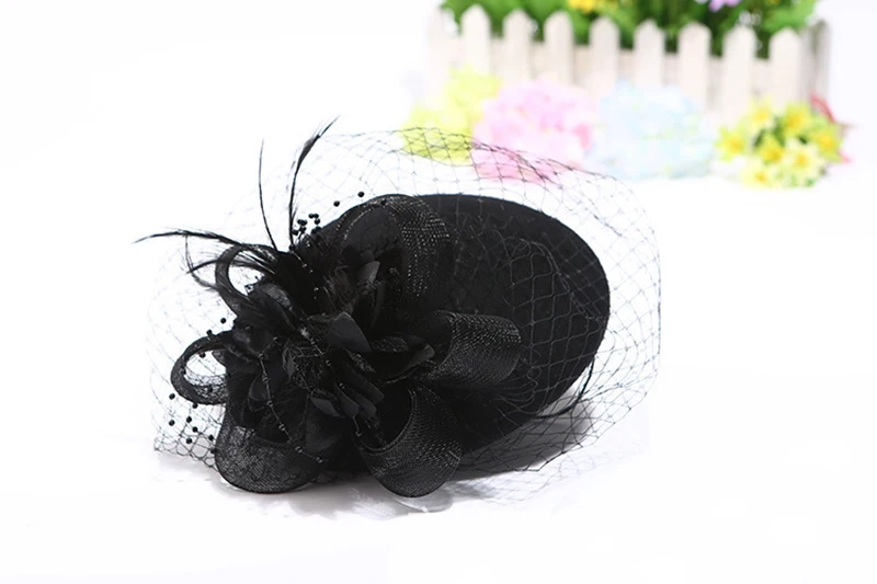 Модные женские свадебные шляпы, черные свадебные вечерние шляпы с цветком, подарки, вуаль для волос с расческой, жемчугом, бисером, Свадебные шляпы и вуалетки