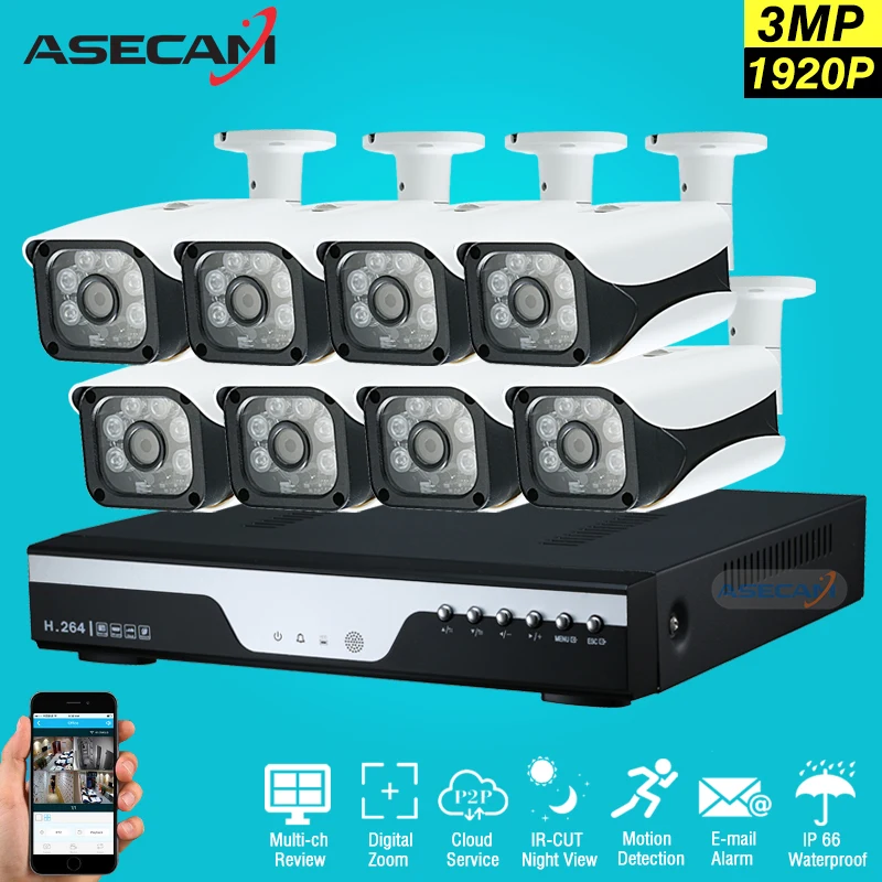 New Super 8CH HD AHD 3MP Home font b Outdoor b font Security Camera System Kit