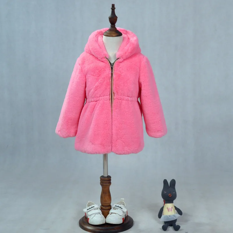 Girls Faux Fur Coat Winter Long Sleeve Hooded Warm Jacket Imitation Rabbit Fur Long Coat For
