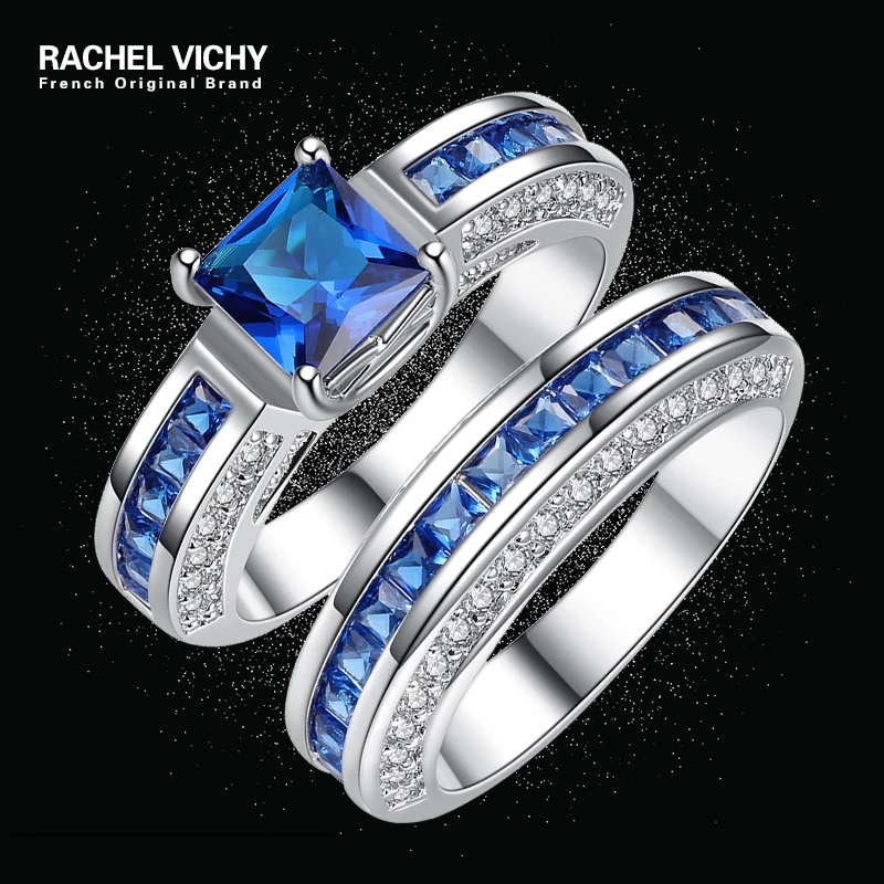 RACHEL VICHY 2 шт./компл. синий розовый элегантное циркониевое кольцо ювелирное изделие