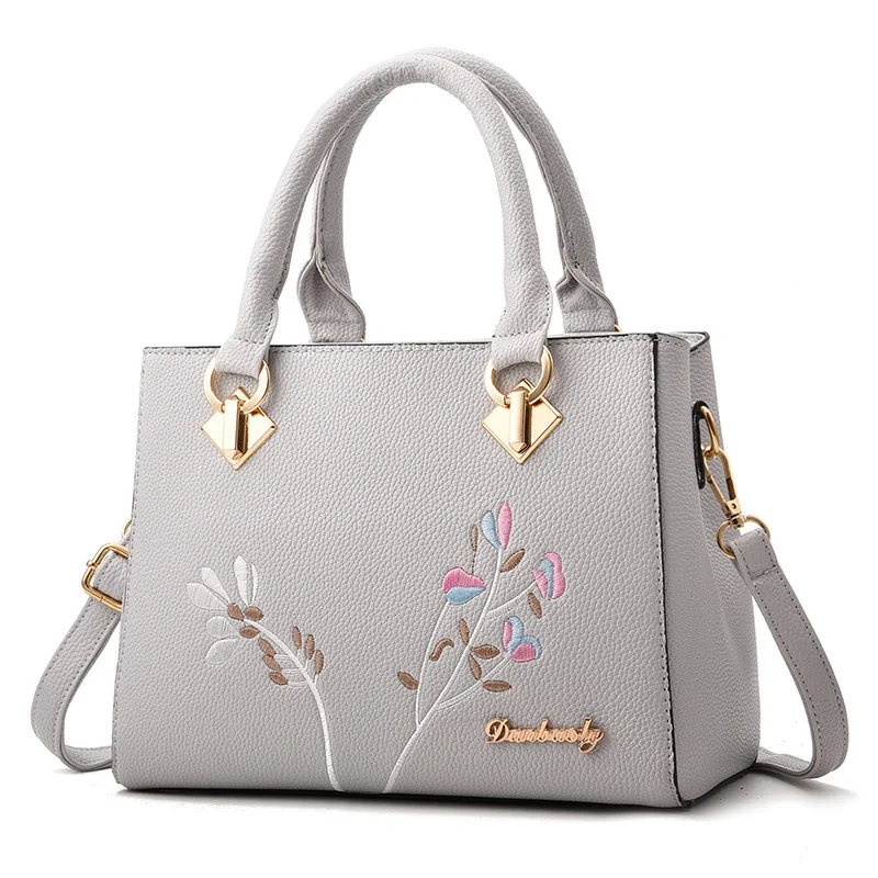 Fashion Emboridery Design Leather Bags for Women Ladies Crossbody Shoulder Bags Tote Flower Handbags Messenger Bag Simple Style