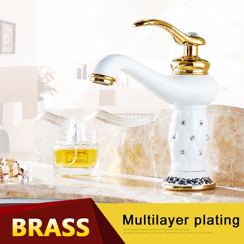 Günstig Becken Armaturen Messing mit Diamant Bad Wasserhahn Gold Mischbatterie Einzigen Handgriff Hot   Cold Waschbecken Wasserhahn torneiras banheiro 7301K
