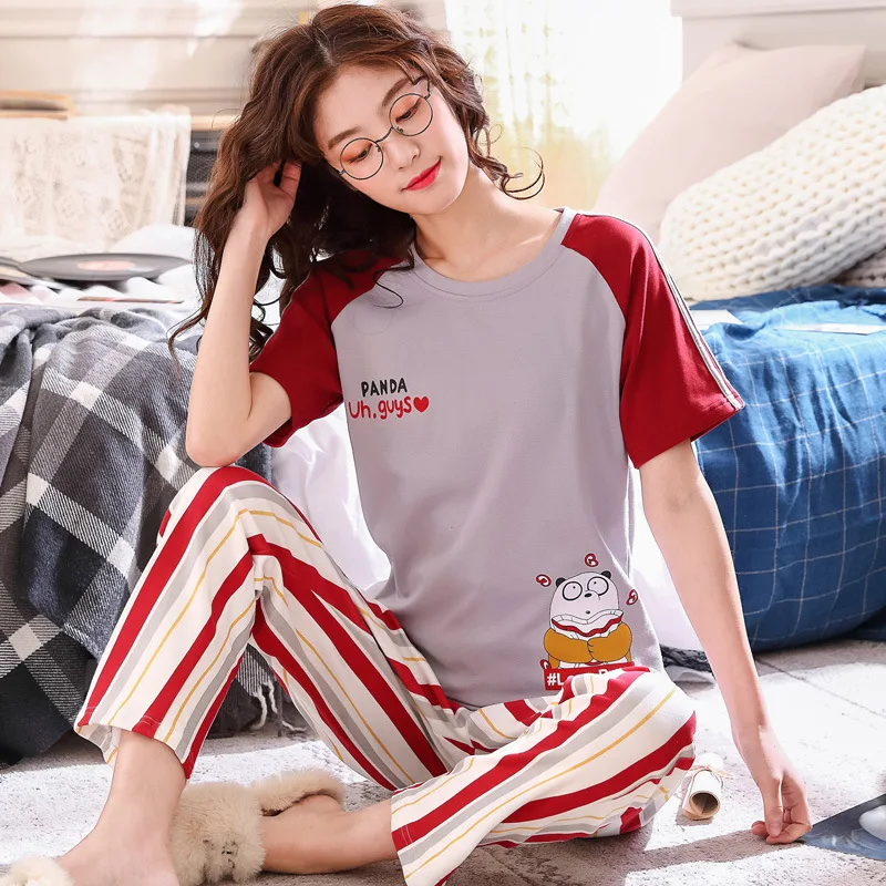 2020 New Women Pajamas Sets Spring Short Sleeve Cartoon Print Cute Sleepwear  Girl Pijamas Mujer Leisure Nightgown Adult Clothes - Pajama Sets -  AliExpress