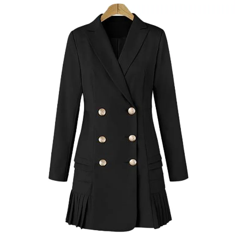 Elegant Double Breasted Women Black Dress Ladies Office