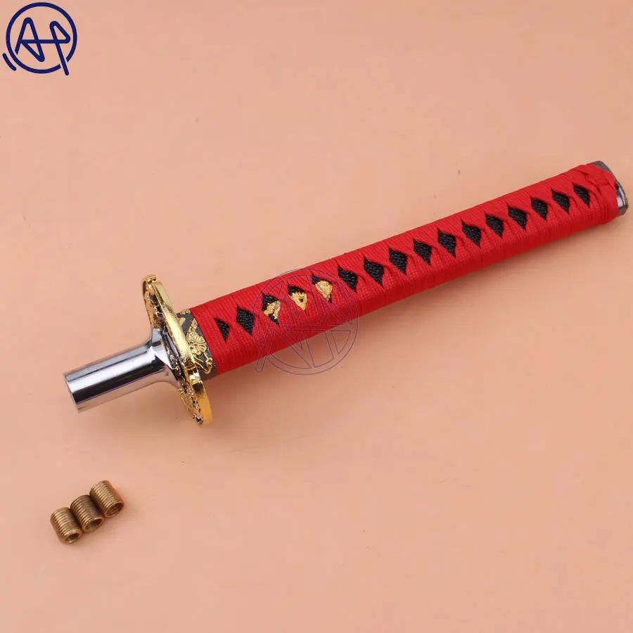 Катана Меч самурайский стиль автомобиля зубчатая рукоятка из металлической ткани рукоятка рычага переключения передач Универсальная для ручной передачи автомобилей на автомобилях - Название цвета: Красный