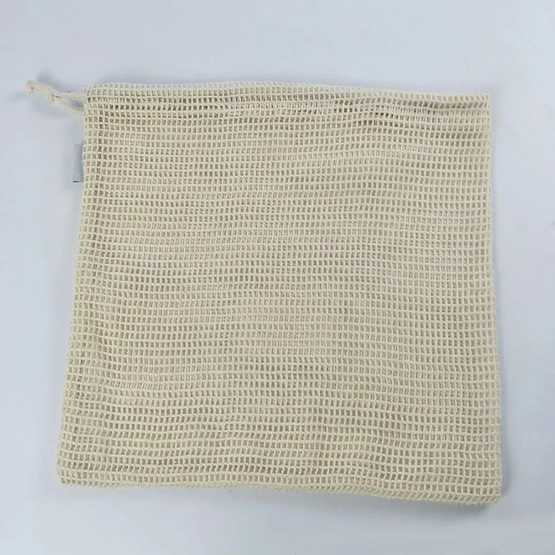 

Organic Reusable Cotton Bundle Mouth Vegetable Bags Kitchen Fruit Storage Mesh Drawstring Bags Recyclable Cotton Mesh Bag