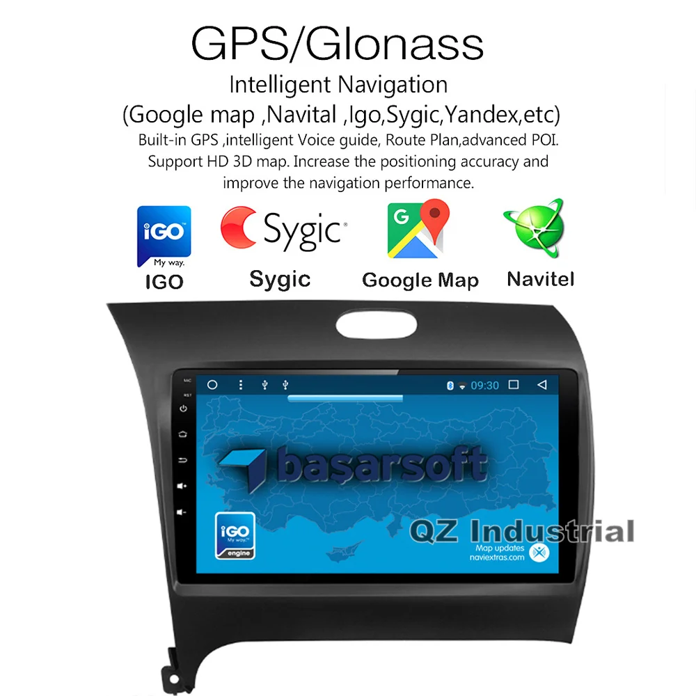Excellent QZ industrial HD 9inch Android 8.1 T8 Car DVD player for Kia Forte Cerato K3 With 3G 4G WIFI Radio Bluetooth Navi RDS SWC Map 5