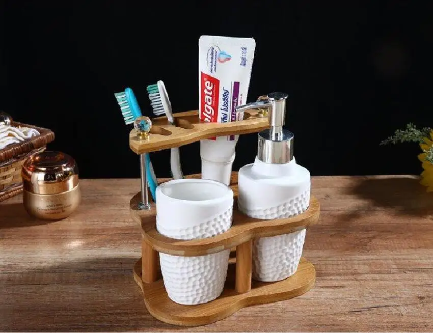 Цзиндэчжэнь керамические аксессуары для ванной комнаты бамбуковый держатель для зубных щеток украшение дома 3 шт./лот 0 4 шт./лот - Цвет: 3pcs
