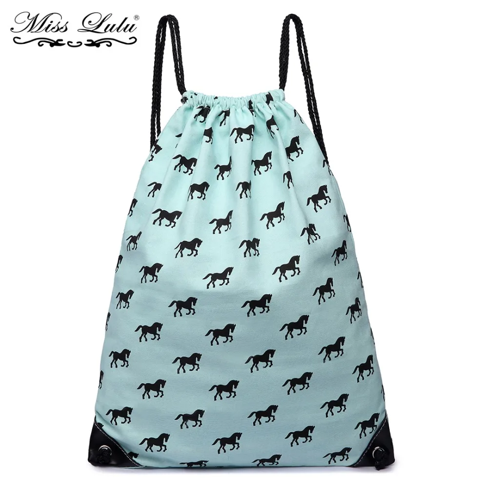 Miss Lulu Drawstring рюкзаки школьные ранцы для подростка обувь девочек мальчиков лошадь холст путешествия рюкзак Bolsas Mochila E1406