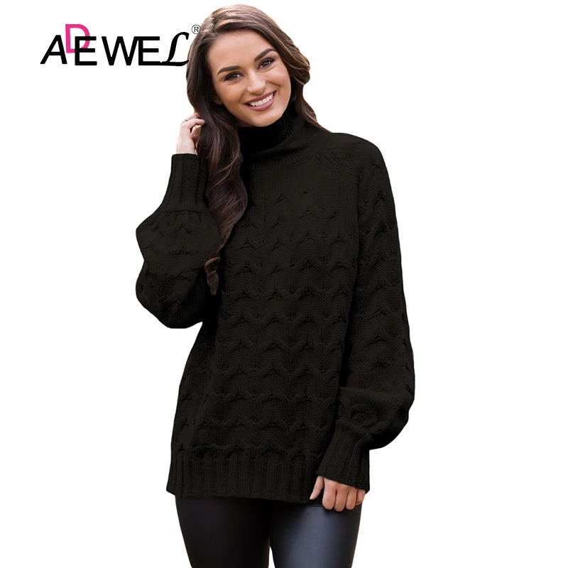 ADEWEL 2018 Casual Pullover Women's Jumper Turtleneck Sweater Autumn Winter Cable Knitted Oversized Sweater Tops 100%Acrylic