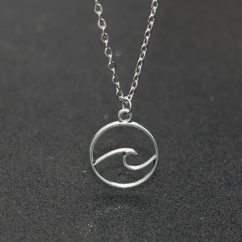 

JAKONGO 2019 Fashion Tibetan Silver Plated Wave Charm Pendants Chain Necklace for Women Gift Mother Gift