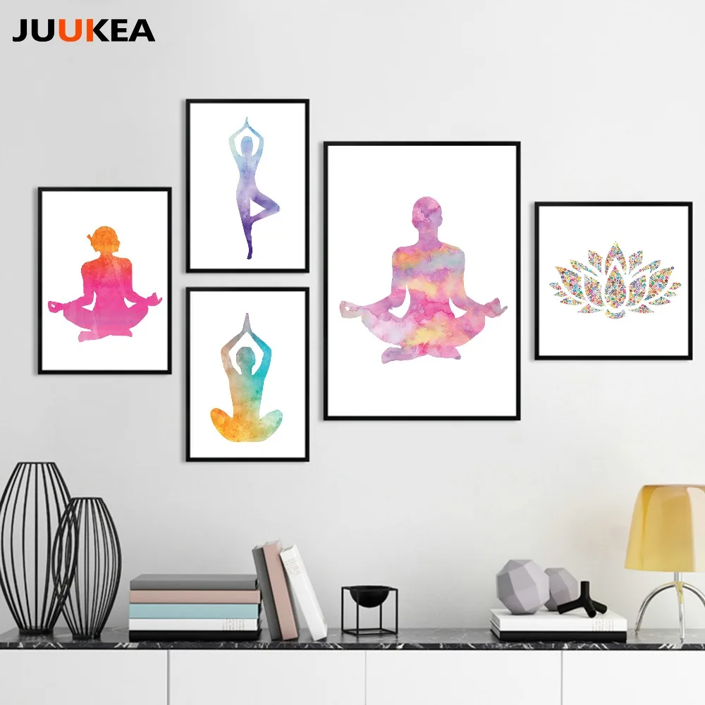 

Watercolor Lotus Floral Yoga Canvas Art Print Painting Posters Wall Pictures For Living Room, Home Decor Full Size No Frame