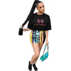 2019 новые весенние модные сверкающие, с блестками мини-юбка Радуга полосатая обертка юбки Клубные вечерние Для женщин всех размеров тонкое