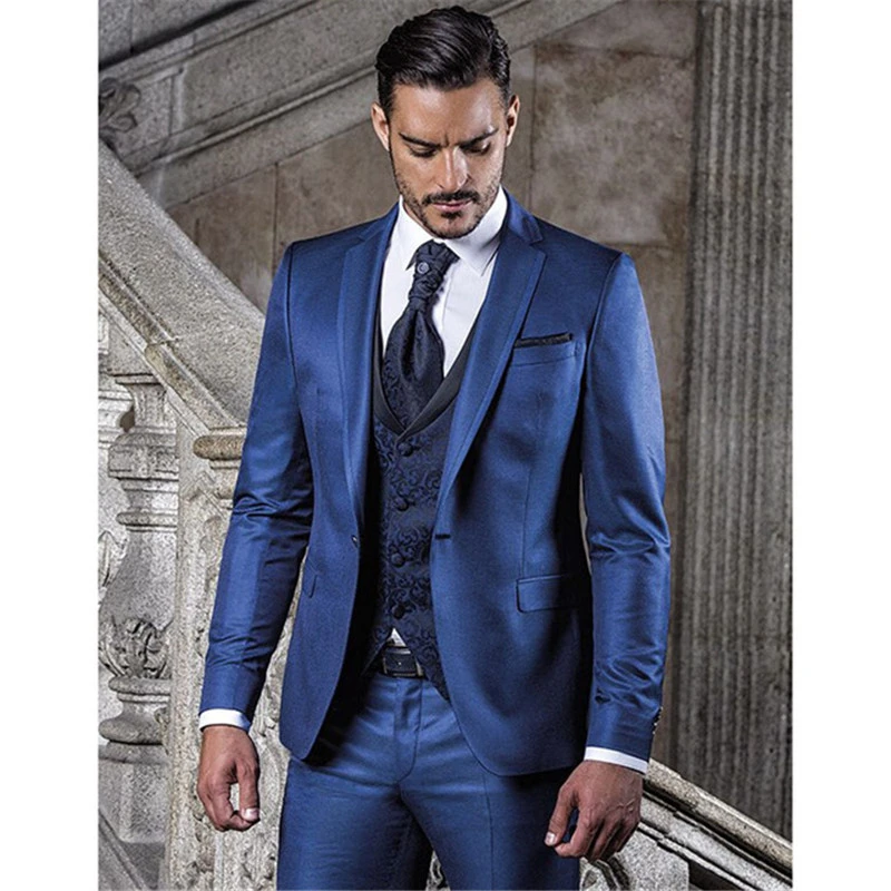 de novio de Terno azul hecho a medida, traje boda hombre, traje ajustado (chaqueta + Pantalones + chaleco + corbata)|Trajes| - AliExpress