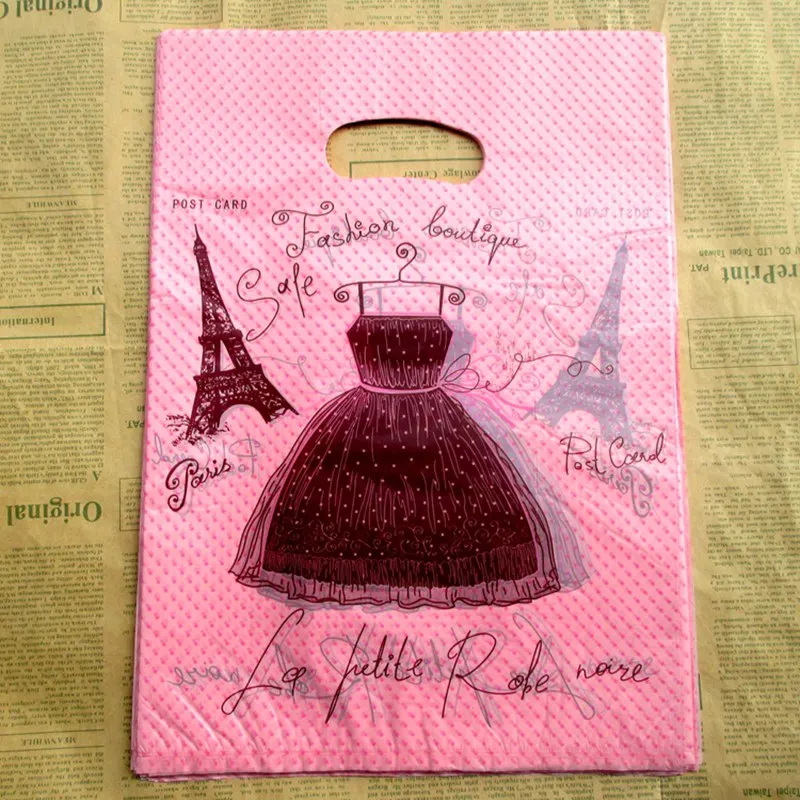 

very thick 100pcs Promotions 25x20cm multicolor skirt Gift Bags Plastic Boutique Pouches Shopping Gift Package Bag 0150208