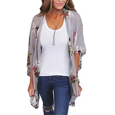 Summer New Style Women shirt  Sand Printed shan Kimono Shawl Sun Protection Clothing Cover-up top