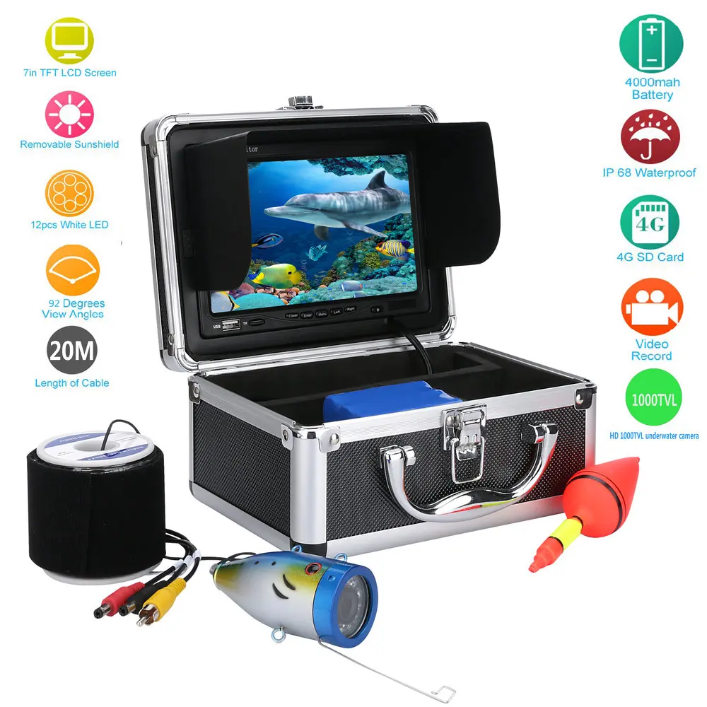 

20M 7'' Color Digital LCD 1000TVL Fish Finder HD DVR Recorder Waterproof Fishing Video Underwater Fishing Camera Free Shipping