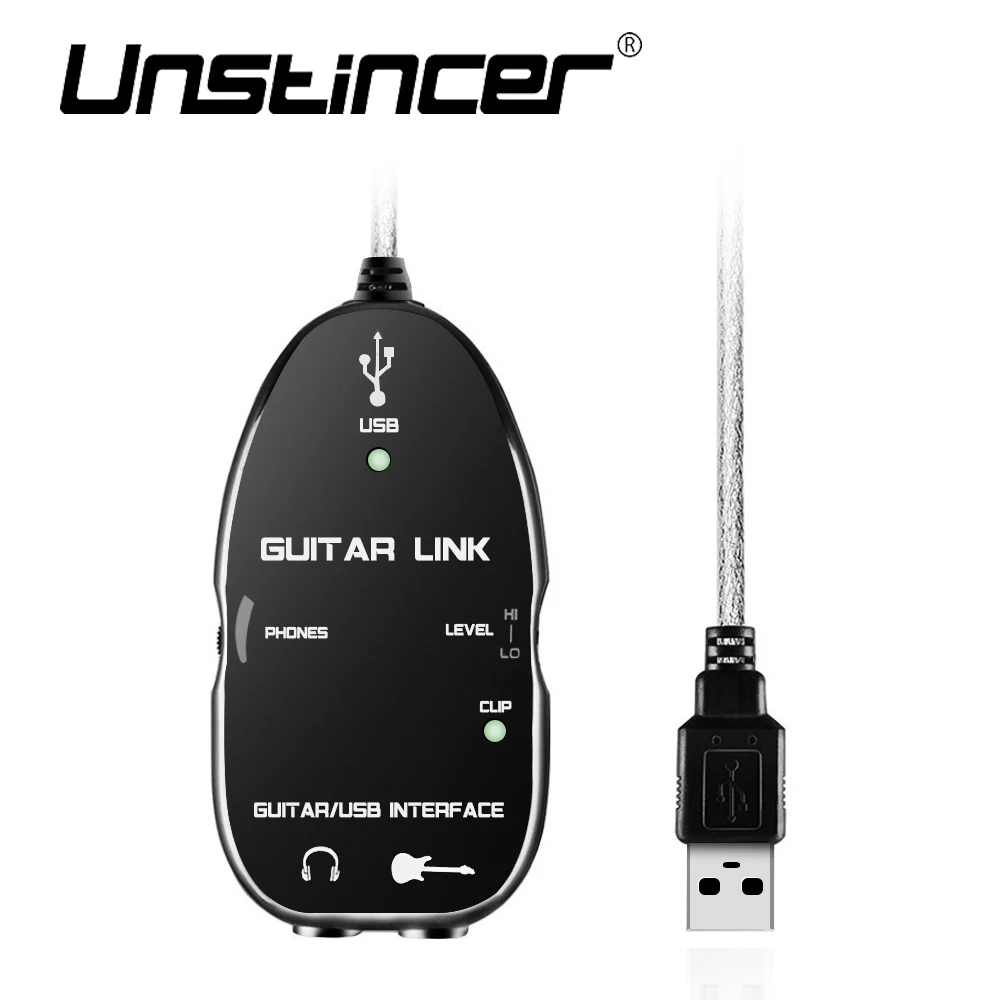 Guitar To USB Interface Link Cable for PC//MAC Recording 6.3mm Jack White