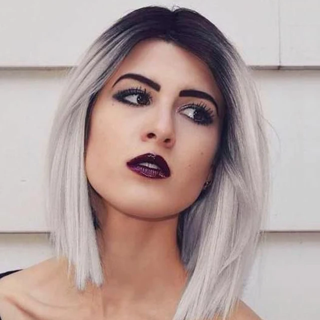 Ombre Synthetic Wigs Light Grey Wig Short Synthetic Sexy Female