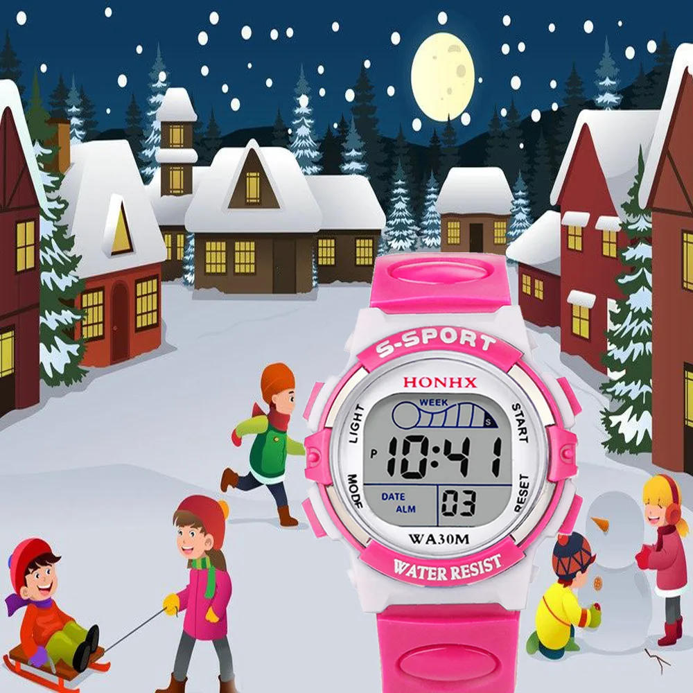 Для мальчиков Цифровые спортивные часы для детей с датой часы подарок 4 вида цветов W
