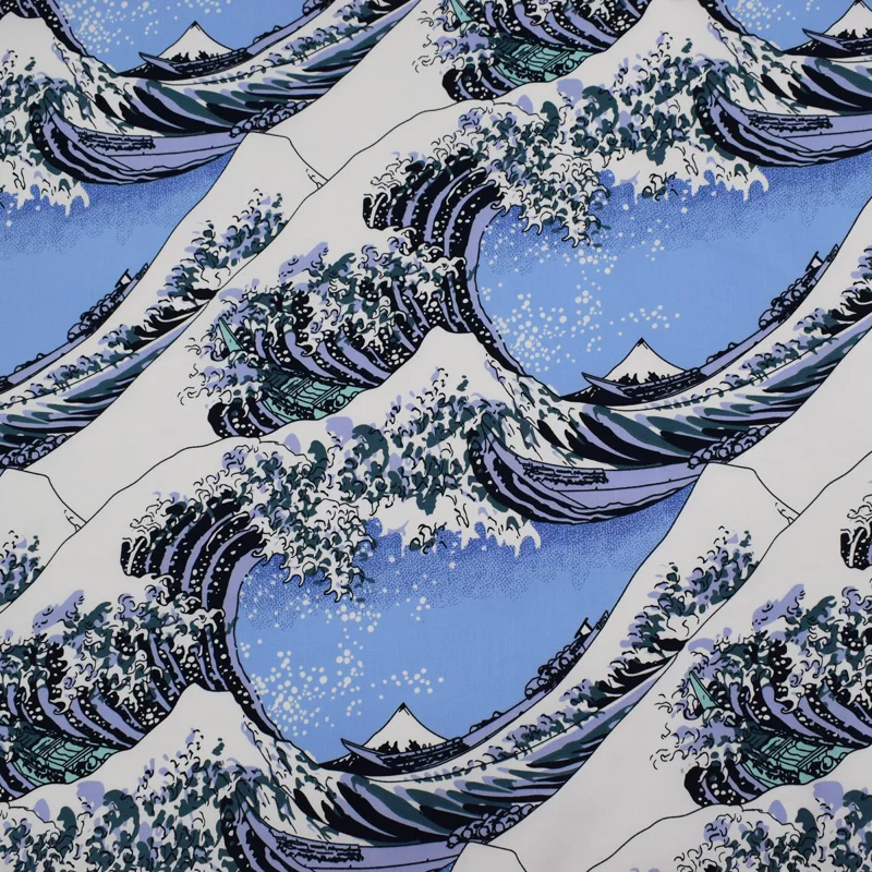 

The waves of the sea reactive dyeing stretch satin cotton fabric for summer dress kimono handbags tissus au metre tecido vestido