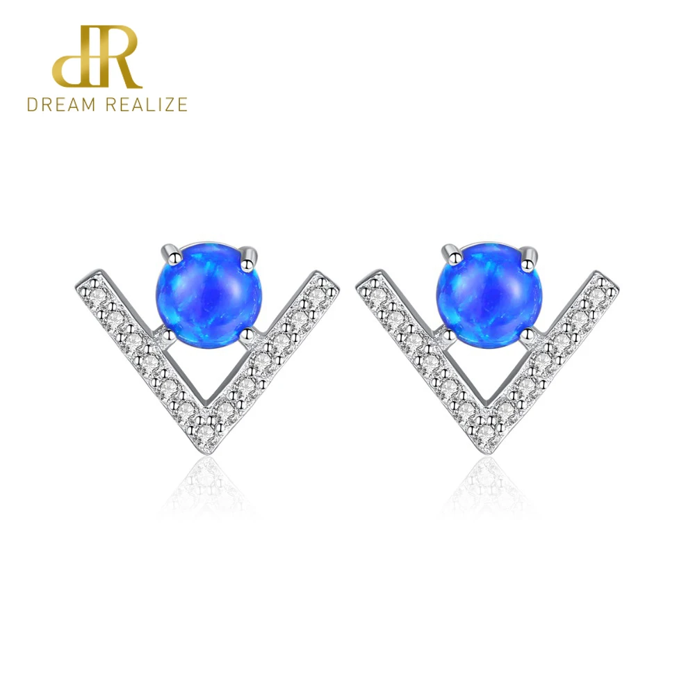 

DR Cute 100% 925 Silver Sterling Round Fire Opal Birthstone Stud Earrings for Women Brightly 3 Colors Party Earrings Jewelry