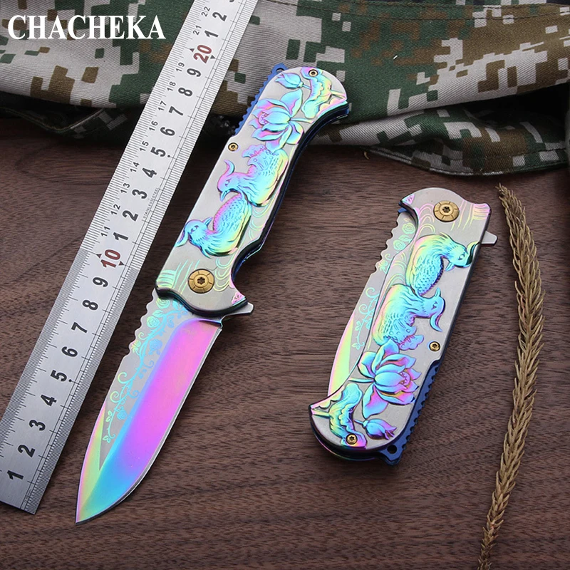 

CHACHEKA Portable Mandarin Duck Folding Knife Outdoor Survival Jackknife Hunting Tactical Camping Knives Lover Gift Saber