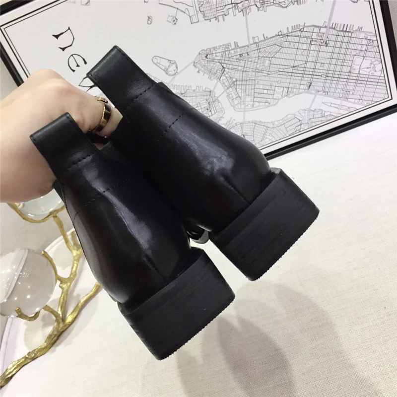 Suede Leather Women Ankle Boots Slip on Platform Motorcycle Ankle Boots Winter Wedges Shoes Woman Street Style Chelsea Boots 40