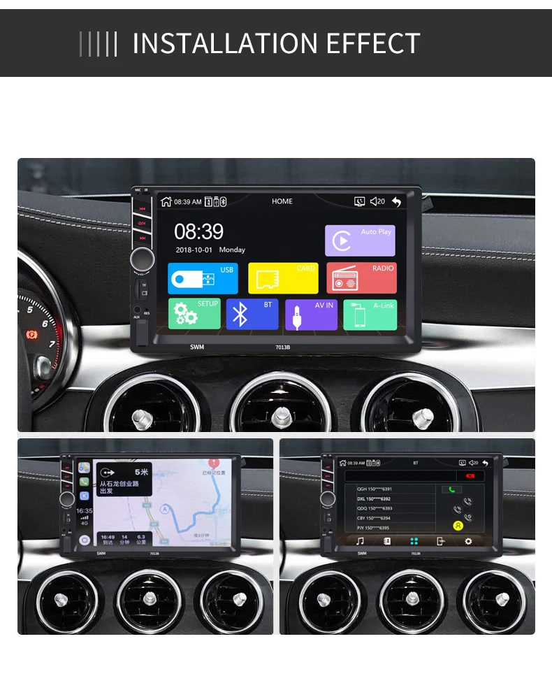 7013B Carplay Version 7 Inch Car Radio Player AUX FM MP4 MP5 Stereo Audio Support 1080P Video Rear View Camera Android Auto