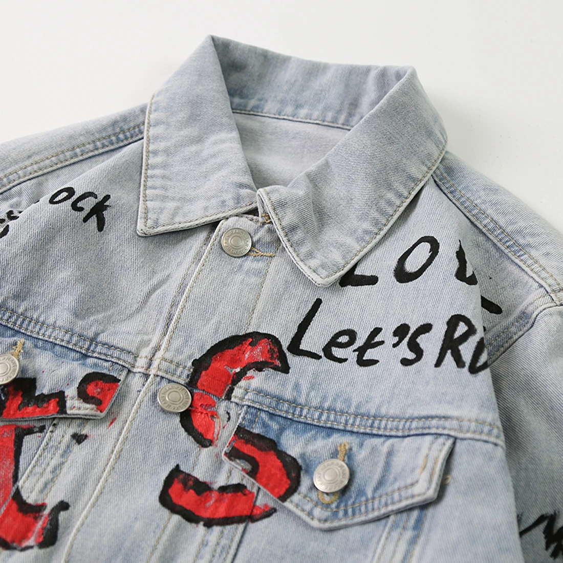 AELFRIC Letter Graffiti Denim Jeans Baseball Jacket Men Hip Hop Outwear Harajuku Streetwear Urban Male Jacket Coats Casual Jean