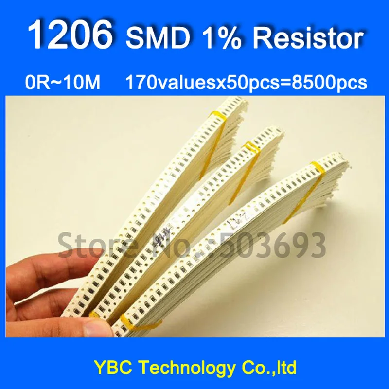 1206 170valuesX50pcs=8500pcs SMD Resistor Kit 0R10M Resistor Pack 1