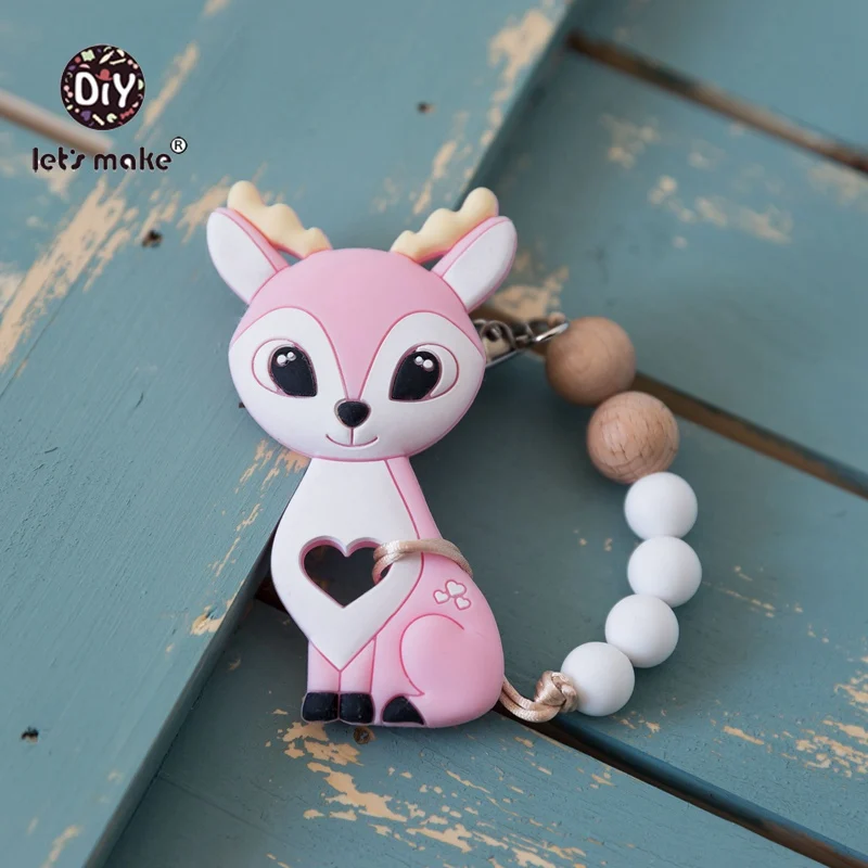 pink Let's Make Baby Teether силиконовый Sika Deer Соска-пустышка зажим BPA Бесплатно Силиконовый Прорезыватель Детские принадлежности для кормления зажимы для пустышки - Цвет: pink