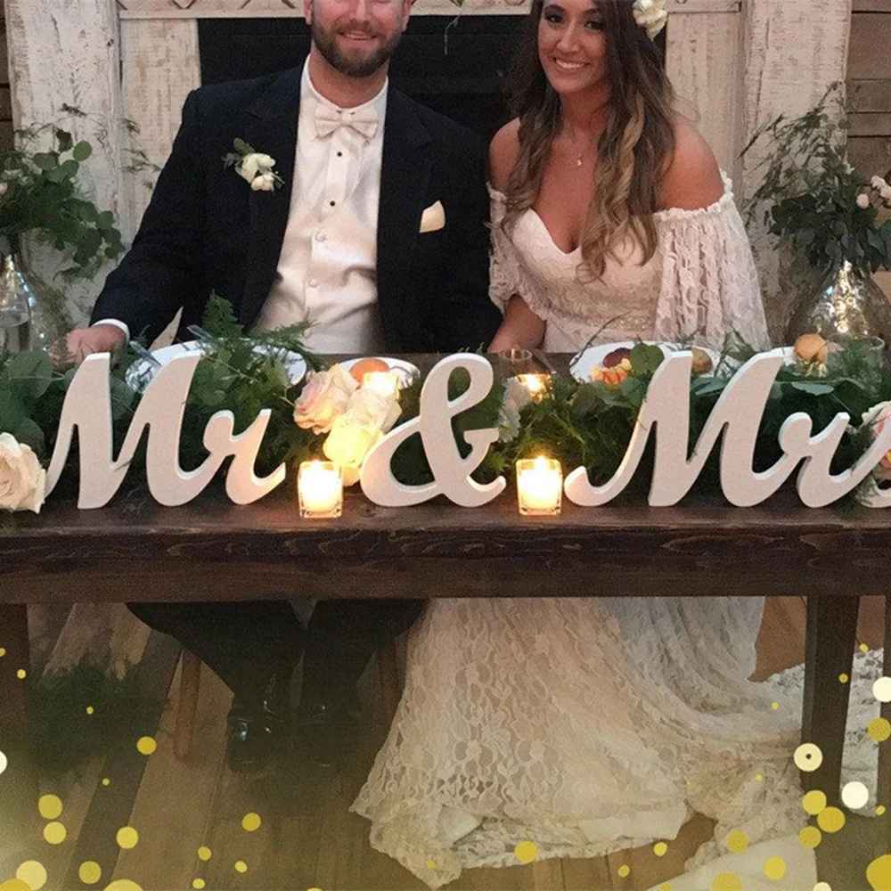 

Wooden Mr Mrs Wedding Decoration DIY White Letter Romantic Mariage Table Decor For Reception Take Photo Mr&Mrs Party Supplies