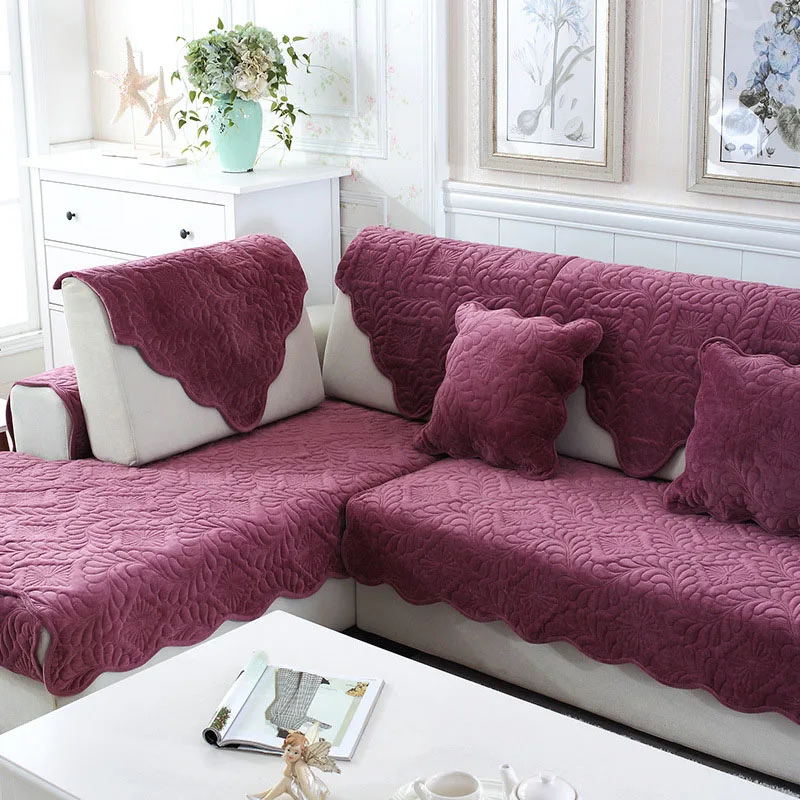 Чехлы на кресла, полотенце Slipcover, плюшевая ткань, толстый диван, современный нескользящий чехол для дивана, угловые коврики для полотенец, 1 шт., 6 цветов, 11 размер - Цвет: Wine Red