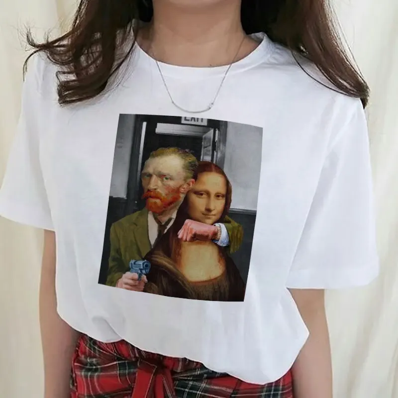 

Summer Fashion Women Clothes 2019 Harajuku Van Gogh Mona Lisa Funny Aesthetic T Shirt Women Tumblr Michelangelo Streetwear Shirt
