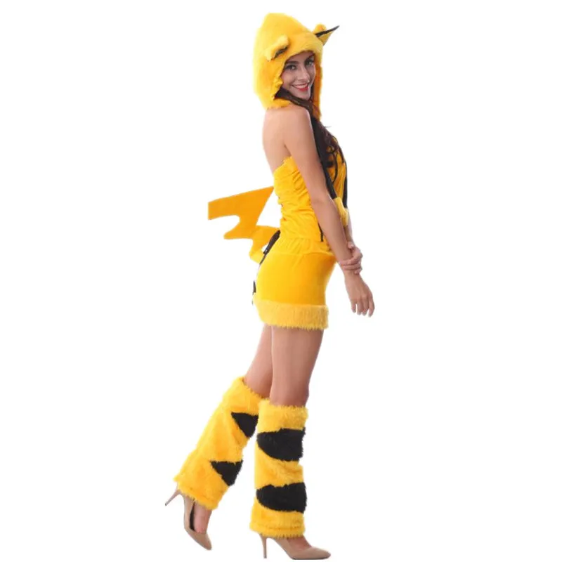 Платье для взрослых с покемоном Пикачу, женская сексуальная юбка, ролевые меховые костюмы животных для косплея, хеллоуин, костюм маленького дьявола