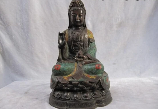 

Collectible bronze lion statue S0353 China Folk temple 100% Pure Bronze cloisonne Bodhisattva Kwan-Yin Hold bottle B0403
