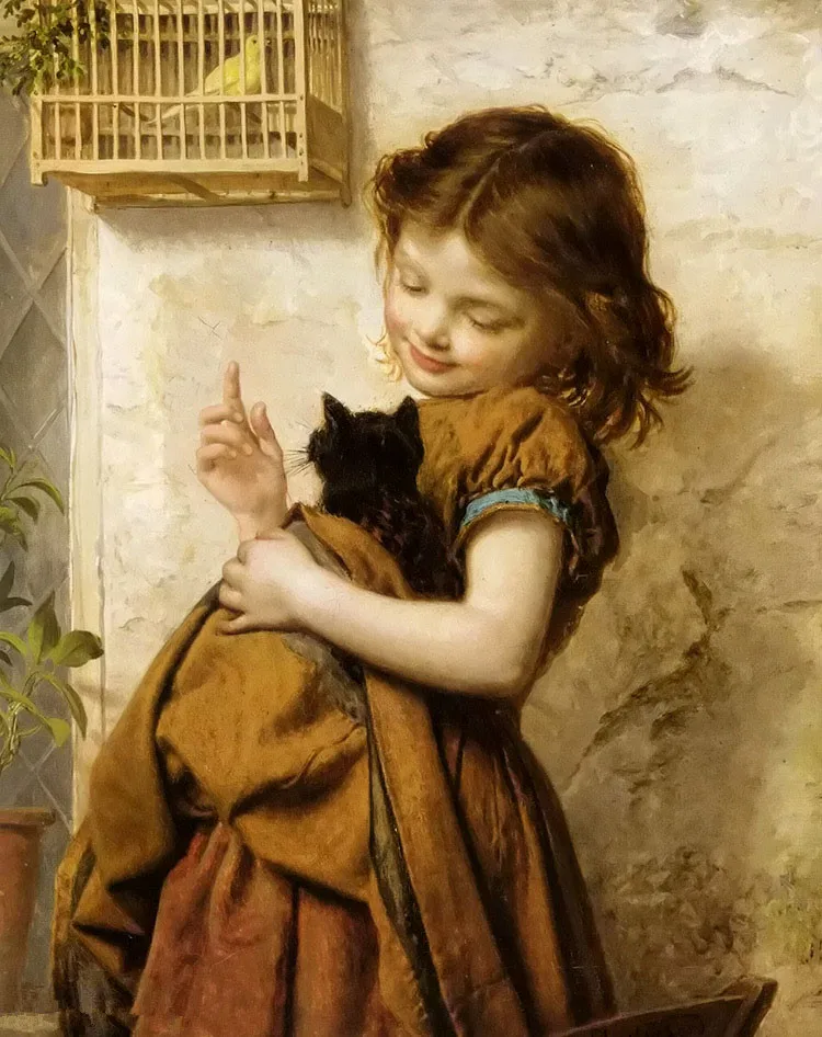 Handmade Girl holding cat cute child Needlework Embroidery DIY Cross Stitch Kits Crafts 14CT Unprinted Home decor wall Arts | Дом и сад