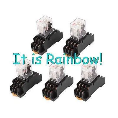 

Free Shipping AC 220/240V Coil 4PDT 14 Pin Red LED General Purpose Power Relay 5 Pcs w Socket