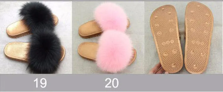 Mulheres de Pele Real da Pele de Fox Sandália de Praia Chinelos Moda Inverno Quente Pai-filho Sapatos Macios Confortáveis Peludo Virar Flops Jkp 3 Pele Real da Pele De Fox Sandália