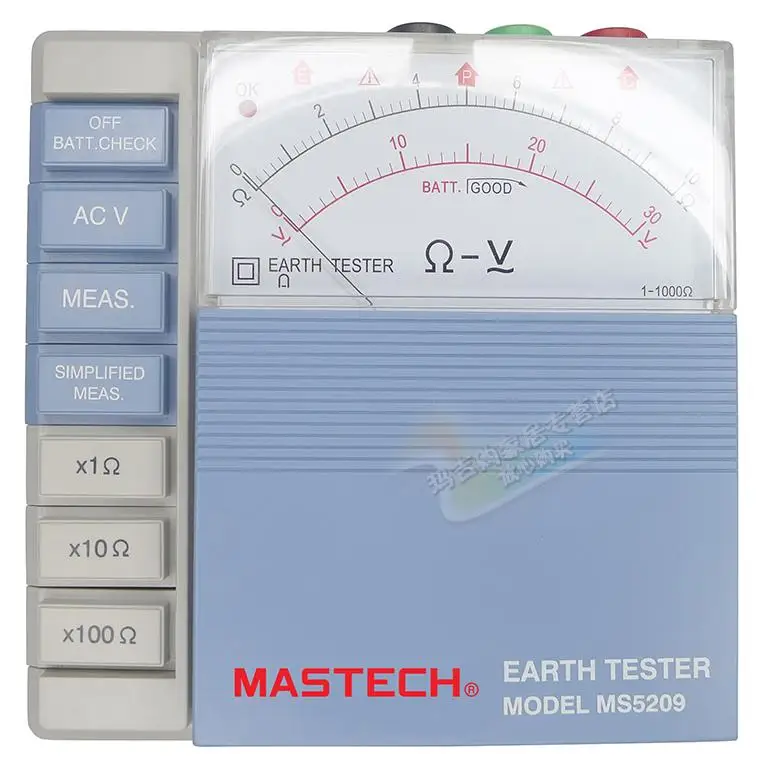 MASTECH MS5209 Analog Earth Resistance Test Meter Megger Megometro Analog 10- 1000ohm Low Power Pointer Ground ResistanceTester