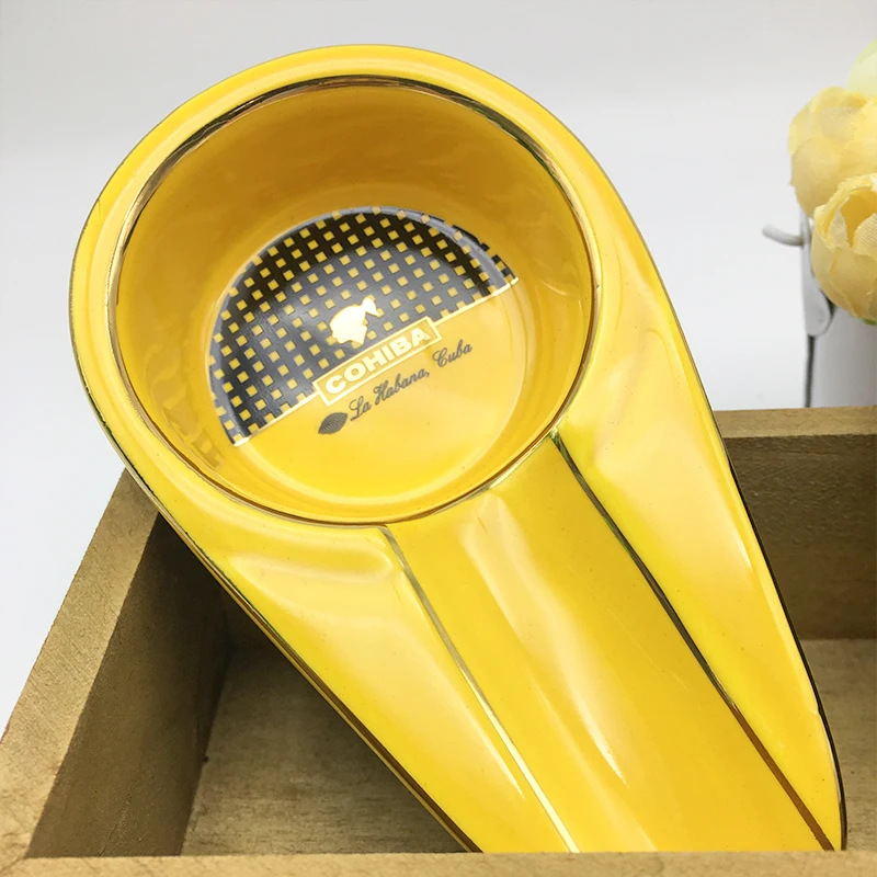 

Cigar Ashtray Mini Yellow Smoking Ashtray Portable Ceramic Ashtray, with COHIBA Logo Design