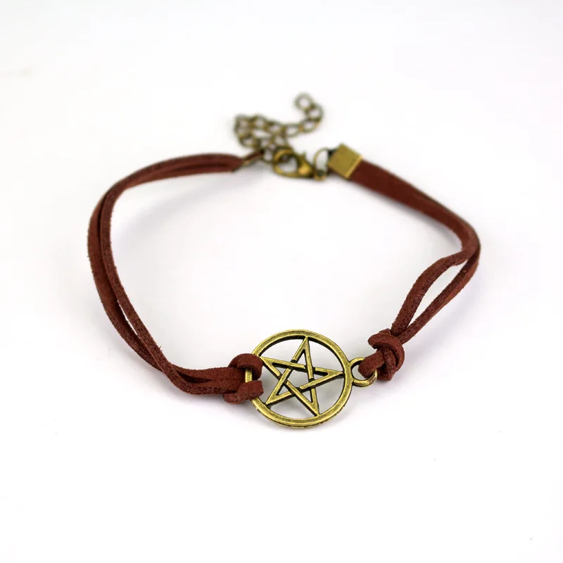 

Fashion Antique Bronze Supernatural Pentagram Star Rope Leather Bracelet For Women Men DIY Handmade DIY Punk Rock Lucky Jewelry