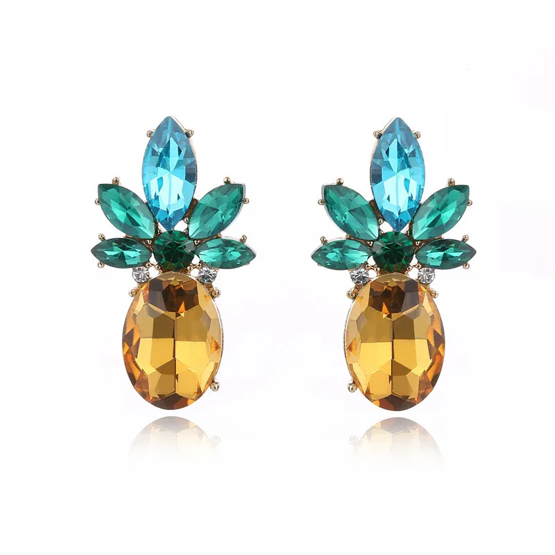 

FYM High Quality 2 Colors Pineapple Shape Earring Cubic Zirconia Stud Earrings Jewelry Bijoux Statement For Women Party