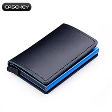 Casekey синий кошелек из натуральной кожи держатель для кредитных карт металлический с блокировкой RFID Тонкий нержавеющий кошелек с отделами для карт для мужчин и женщин