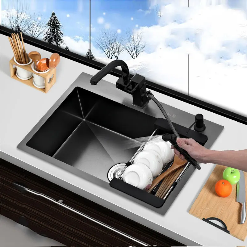 Черная кухонная раковина над прилавком или с креплением для мытья овощей, раковина для кухни, Черная Нержавеющая Сталь, бесшовная сварочная Пиа