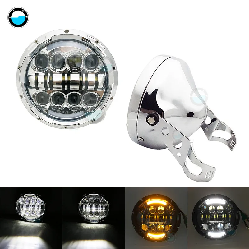 J Silver 80W 1 компл. 7 дюймов 80 Вт DOT SAE E9 мотоцикл 883 налобный фонарь с 7 дюймов светодиодный налобный фонарь для мотоцикла монтажный корпус фары - Цвет: J Silver 80W