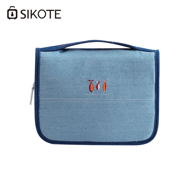 Sikote New Embroidery Cosmetic Bags Women Denim Portable Sikote New Embroidery Cosmetic Bags Women Denim Portable Travelling Bag Storage Canvas Wash Folding