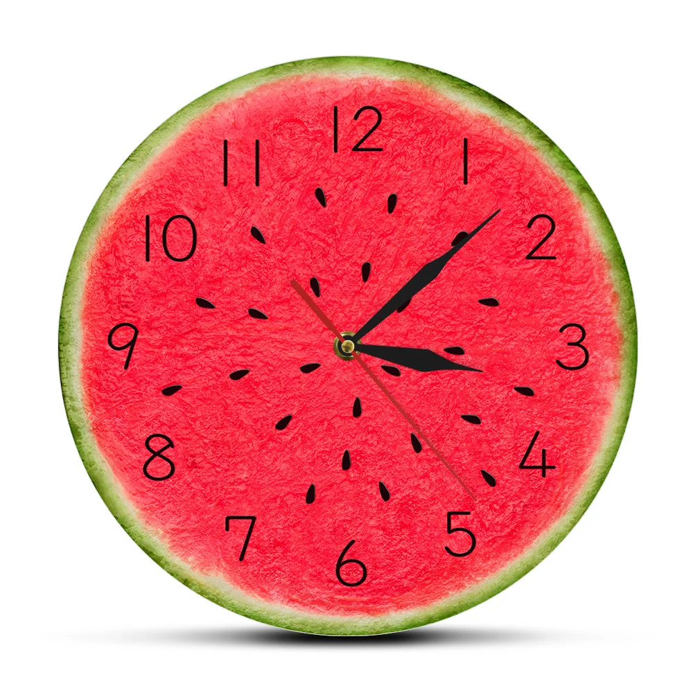 

Summer Time Watermelon Modern Wall Clock With Numbers Troipcal Kitchen Wall Art Decor Fruit Style Slient Quartz Round Wall Clock